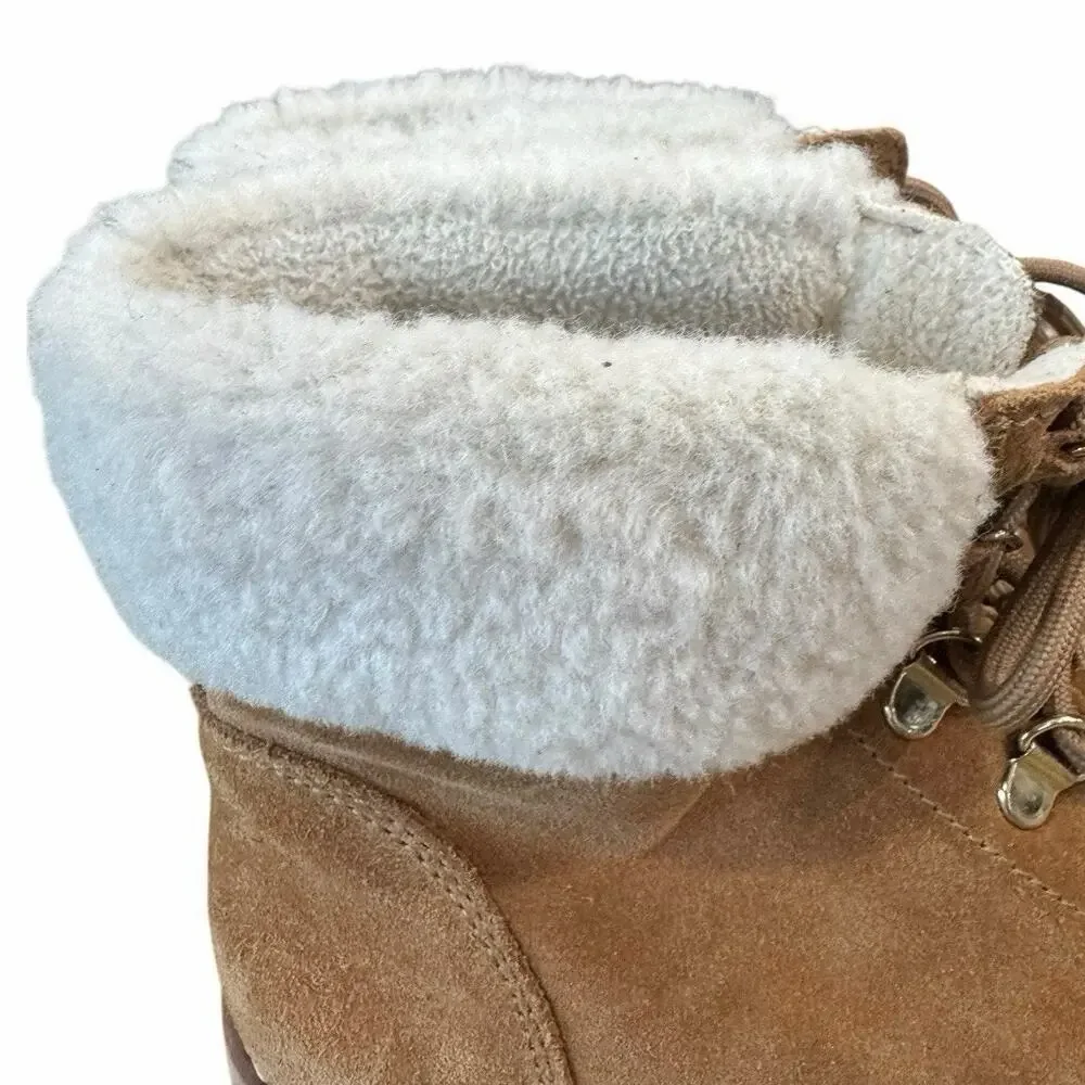 Sam Edelman Franc Suede Hiking Platform Wedge Booties Faux Fur Trim Size 6.5